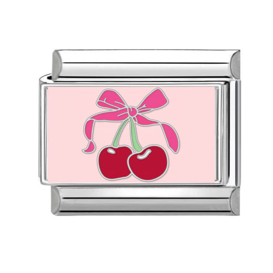 Image de 1 Pièce Bracelet à Maillons Breloques Italiens Accessories de Fabrication de Bracelets Bijoux DIY Exquis en 304 Acier Inoxydable Argent Mat Rose Rectangle Cerises 10mm x 9mm