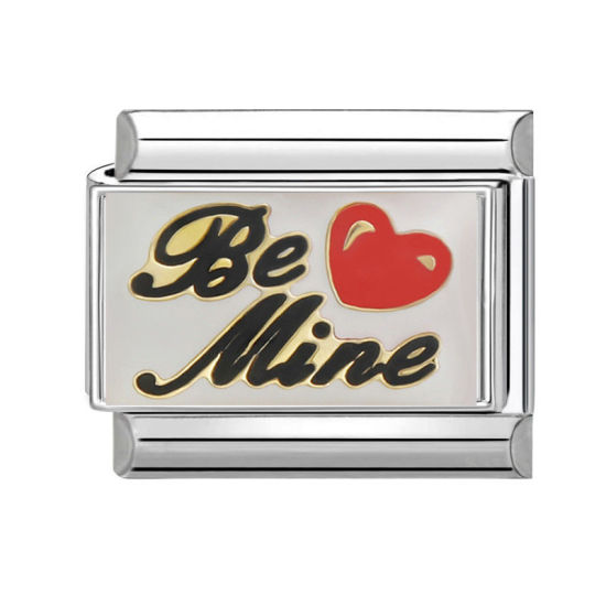 Image de 1 Pièce Bracelet à Maillons Breloques Italiens Accessories de Fabrication de Bracelets Bijoux DIY Exquis en 304 Acier Inoxydable Argent Mat Rouge Rectangle Cœur Mots " BE MINE " 10mm x 9mm