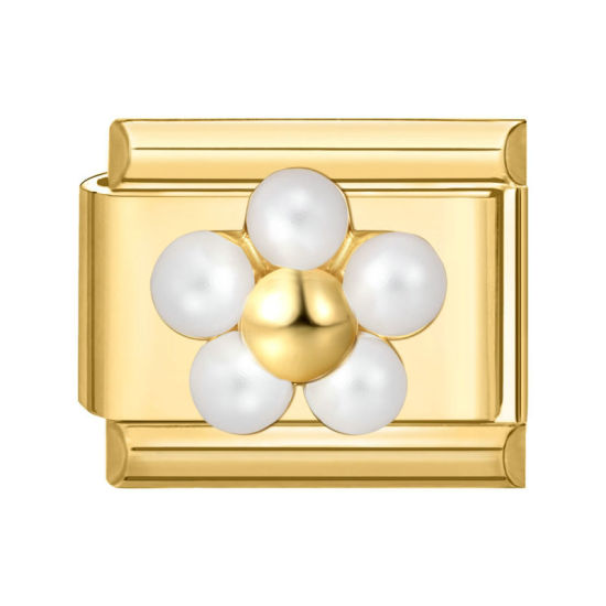 Image de 1 Pièce Maillons de Charme Italiens pour la Fabrication de Bijoux de Montres-Bracelets Modulables à Faire Soi-Même En Gros en 304 Acier Inoxydable Doré Rectangle Fleurs 10mm x 9mm