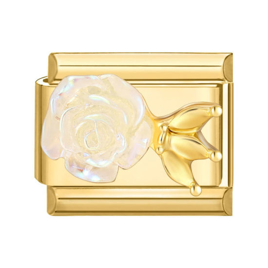 Image de 1 Pièce Maillons de Charme Italiens pour la Fabrication de Bijoux de Montres-Bracelets Modulables à Faire Soi-Même En Gros en 304 Acier Inoxydable Doré Rectangle Fleurs 10mm x 9mm