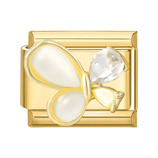Image de 1 Pièce Maillons de Charme Italiens pour la Fabrication de Bijoux de Montres-Bracelets Modulables à Faire Soi-Même En Gros en 304 Acier Inoxydable Doré Rectangle Papillons à Strass Transparent 10mm x 9mm