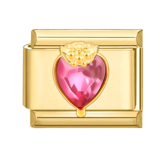 Image de 1 Pièce Maillons de Charme Italiens pour la Fabrication de Bijoux de Montres-Bracelets Modulables à Faire Soi-Même En Gros La Saint Valentin en 304 Acier Inoxydable Doré Fuchsia Rectangle Cœur 10mm x 9mm