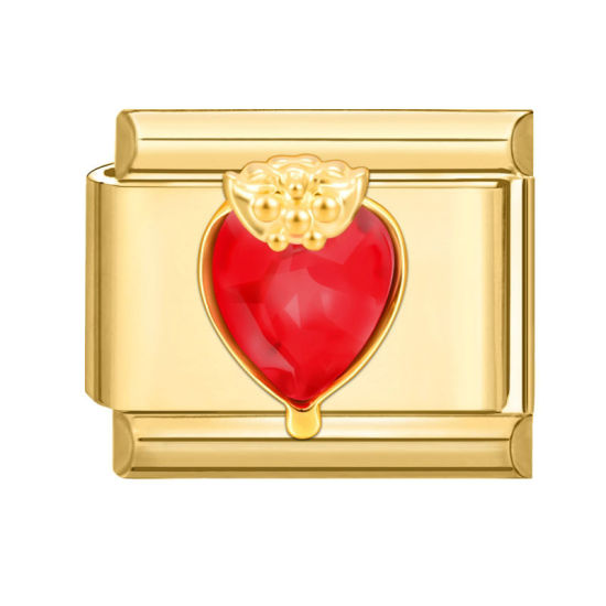 Image de 1 Pièce Maillons de Charme Italiens pour la Fabrication de Bijoux de Montres-Bracelets Modulables à Faire Soi-Même En Gros La Saint Valentin en 304 Acier Inoxydable Doré Rouge Rectangle Cœur 10mm x 9mm