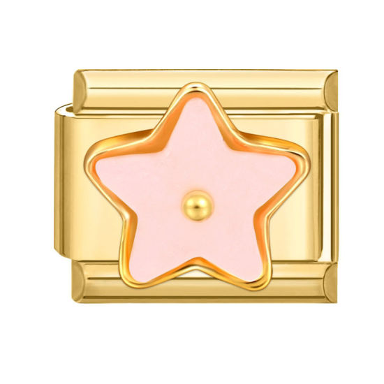 Image de 1 Pièce Maillons de Charme Italiens pour la Fabrication de Bijoux de Montres-Bracelets Modulables à Faire Soi-Même En Gros en 304 Acier Inoxydable Doré Rose Rectangle Pentacle 10mm x 9mm