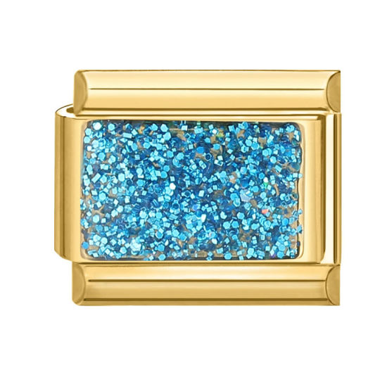 Image de 1 Pièce Bracelet à Maillons Breloques Italiens Accessories de Fabrication de Bracelets Bijoux DIY en 304 Acier Inoxydable Doré Bleu Rectangle Brillant Paillettes 10mm x 9mm
