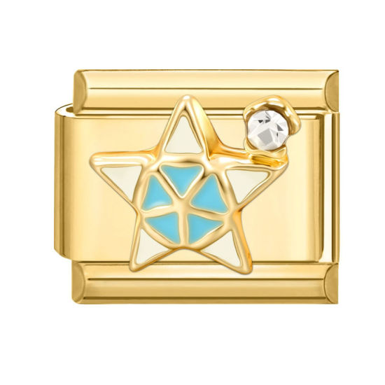 Image de 1 Pièce Maillons de Charme Italiens pour la Fabrication de Bijoux de Montres-Bracelets Modulables à Faire Soi-Même En Gros en 304 Acier Inoxydable Doré Rectangle Pentacle à Strass Transparent 10mm x 9mm