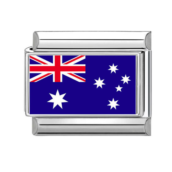 Picture of 1 Piece 304 Stainless Steel Italian Charm Links For DIY Bracelet Jewelry Making Wholesale Silver Tone Rectangle Union Jack Flag 10mm x 9mm
