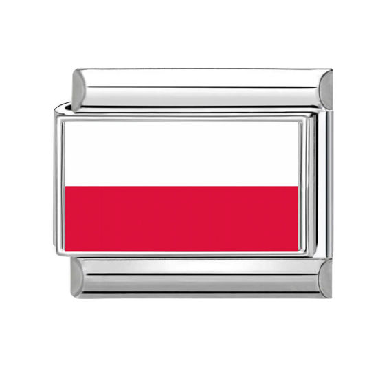 Picture of 1 Piece 304 Stainless Steel Italian Charm Links For DIY Bracelet Jewelry Making Wholesale Silver Tone Rectangle Polish Flag 10mm x 9mm