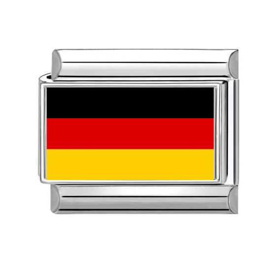 Picture of 1 Piece 304 Stainless Steel Italian Charm Links For DIY Bracelet Jewelry Making Wholesale Silver Tone Rectangle German Flag 10mm x 9mm