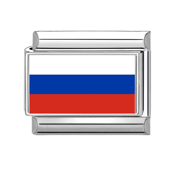 Picture of 1 Piece 304 Stainless Steel Italian Charm Links For DIY Bracelet Jewelry Making Wholesale Silver Tone Rectangle Russian Flag 10mm x 9mm