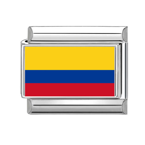 Picture of 1 Piece 304 Stainless Steel Italian Charm Links For DIY Bracelet Jewelry Making Wholesale Silver Tone Rectangle Colombian Flag 10mm x 9mm