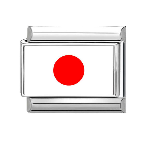 Picture of 1 Piece 304 Stainless Steel Italian Charm Links For DIY Bracelet Jewelry Making Wholesale Silver Tone Rectangle Japanese Flag 10mm x 9mm