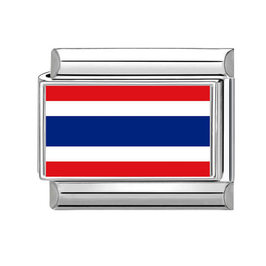 Picture of 1 Piece 304 Stainless Steel Italian Charm Links For DIY Bracelet Jewelry Making Wholesale Silver Tone Rectangle Thailand Flag 10mm x 9mm