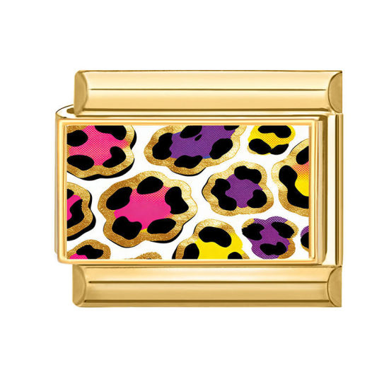 Image de 1 Pièce Bracelet à Maillons Breloques Italiens Accessories de Fabrication de Bracelets Bijoux DIY En Gros en 304 Acier Inoxydable Doré Multicolore Rectangle Léopard 10mm x 9mm