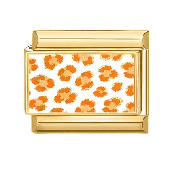 Image de 1 Pièce Bracelet à Maillons Breloques Italiens Accessories de Fabrication de Bracelets Bijoux DIY En Gros en 304 Acier Inoxydable Doré Orange Rectangle Léopard 10mm x 9mm