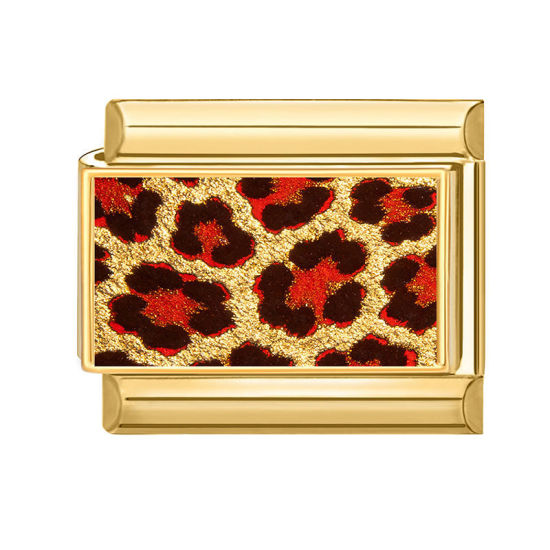 Image de 1 Pièce Bracelet à Maillons Breloques Italiens Accessories de Fabrication de Bracelets Bijoux DIY En Gros en 304 Acier Inoxydable Doré Rouge Rectangle Léopard 10mm x 9mm