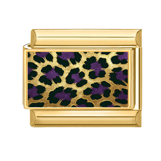 Image de 1 Pièce Bracelet à Maillons Breloques Italiens Accessories de Fabrication de Bracelets Bijoux DIY En Gros en 304 Acier Inoxydable Doré Prune Rectangle Léopard 10mm x 9mm