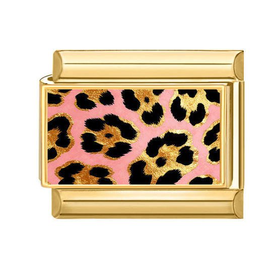 Image de 1 Pièce Bracelet à Maillons Breloques Italiens Accessories de Fabrication de Bracelets Bijoux DIY En Gros en 304 Acier Inoxydable Doré Rose Rectangle Léopard 10mm x 9mm