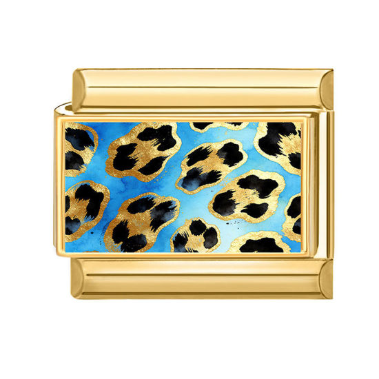 Image de 1 Pièce Bracelet à Maillons Breloques Italiens Accessories de Fabrication de Bracelets Bijoux DIY En Gros en 304 Acier Inoxydable Doré Bleu Rectangle Léopard 10mm x 9mm