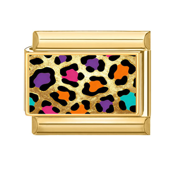 Image de 1 Pièce Bracelet à Maillons Breloques Italiens Accessories de Fabrication de Bracelets Bijoux DIY En Gros en 304 Acier Inoxydable Doré Multicolore Rectangle Léopard 10mm x 9mm