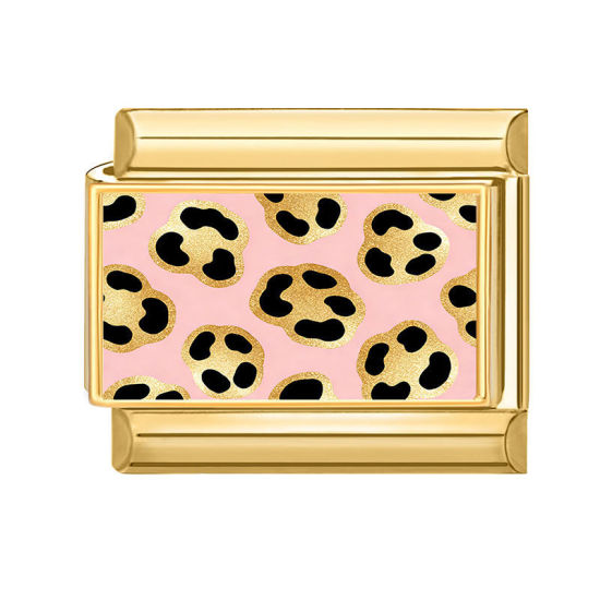 Image de 1 Pièce Bracelet à Maillons Breloques Italiens Accessories de Fabrication de Bracelets Bijoux DIY En Gros en 304 Acier Inoxydable Doré Rose Clair Rectangle Léopard 10mm x 9mm
