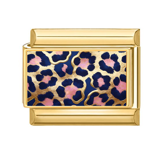 Image de 1 Pièce Bracelet à Maillons Breloques Italiens Accessories de Fabrication de Bracelets Bijoux DIY En Gros en 304 Acier Inoxydable Doré Rose Rectangle Léopard 10mm x 9mm