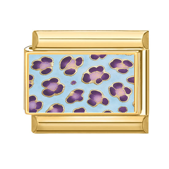 Image de 1 Pièce Bracelet à Maillons Breloques Italiens Accessories de Fabrication de Bracelets Bijoux DIY En Gros en 304 Acier Inoxydable Doré Bleu Rectangle Fleurs 10mm x 9mm