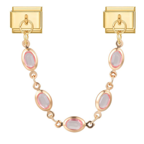 Image de 1 Pièce Chaîne Connectée à Maillons Doubles Italian Charm pour la Fabrication de Bijoux-Montres et Bracelets Modulaires DIY En Gros en 304 Acier Inoxydable Doré Ovale à Strass Rose Alliage de Zinc Pendentif 10mm x 9mm