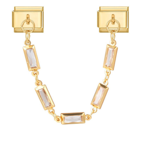 Image de 1 Pièce Chaîne Connectée à Maillons Doubles Italian Charm pour la Fabrication de Bijoux-Montres et Bracelets Modulaires DIY En Gros en 304 Acier Inoxydable Doré à Strass Transparent Alliage de Zinc Pendentif 10mm x 9mm