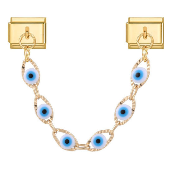 Image de 1 Pièce Chaîne Connectée à Maillons Doubles Italian Charm pour la Fabrication de Bijoux-Montres et Bracelets Modulaires DIY En Gros en 304 Acier Inoxydable Doré en Blanc & Bleu Émail Œil Mauvais Alliage de Zinc Pendentif 10mm x 9mm