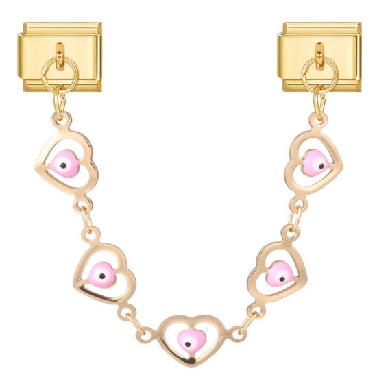 Image de 1 Pièce Chaîne Connectée à Maillons Doubles Italian Charm pour la Fabrication de Bijoux-Montres et Bracelets Modulaires DIY En Gros La Saint Valentin en 304 Acier Inoxydable Doré en Rose Émail Œil Mauvais Alliage de Zinc Pendentif 10mm x 9mm