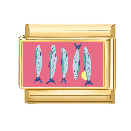 Picture of 1 Piece 304 Stainless Steel Ocean Jewelry Italian Charm Links For DIY Bracelet Jewelry Making Wholesale Gold Plated Hot Pink Rectangle Fish 10mm x 9mm