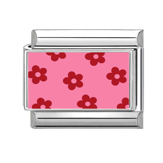 Image de 1 Pièce Bracelet à Maillons Breloques Italiens Accessories de Fabrication de Bracelets Bijoux DIY En Gros en 304 Acier Inoxydable Argent Mat Rouge Rectangle Fleurs 10mm x 9mm