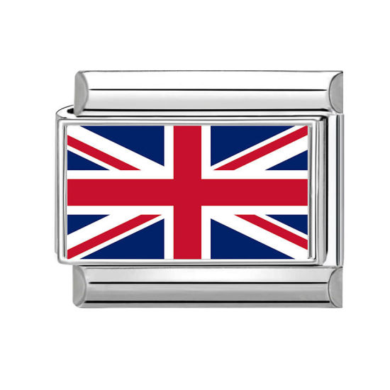 Picture of 1 Piece 304 Stainless Steel Italian Charm Links For DIY Bracelet Jewelry Making Wholesale Silver Tone Red Rectangle Union Jack Flag 10mm x 9mm