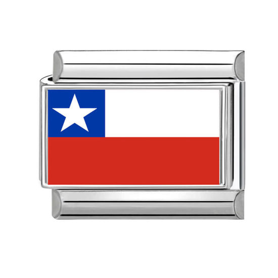 Picture of 1 Piece 304 Stainless Steel Italian Charm Links For DIY Bracelet Jewelry Making Wholesale Silver Tone Red Rectangle Chile Flag 10mm x 9mm