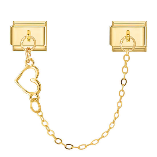 Image de 1 Pièce Chaîne Connectée à Maillons Doubles Italian Charm pour la Fabrication de Bijoux-Montres et Bracelets Modulaires DIY En Gros La Saint Valentin en 304 Acier Inoxydable Doré Cœur Alliage de Zinc Pendentif 10mm x 9mm