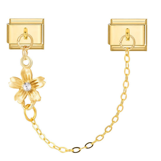 Image de 1 Pièce Chaîne Connectée à Maillons Doubles Italian Charm pour la Fabrication de Bijoux-Montres et Bracelets Modulaires DIY En Gros Élégant en 304 Acier Inoxydable Doré Fleur Alliage de Zinc Pendentif 10mm x 9mm