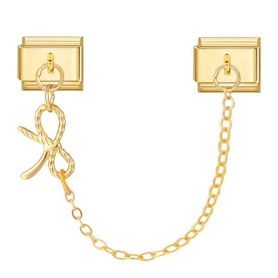 Image de 1 Pièce Chaîne Connectée à Maillons Doubles Italian Charm pour la Fabrication de Bijoux-Montres et Bracelets Modulaires DIY En Gros Élégant en 304 Acier Inoxydable Doré Nœuds Papillon Alliage de Zinc Pendentif 10mm x 9mm