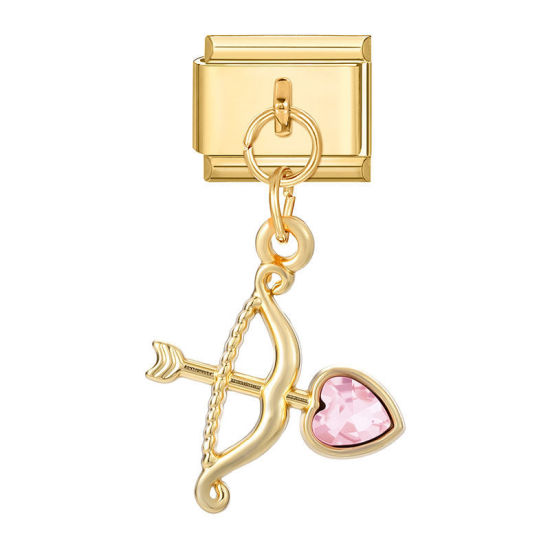 Image de 1 Pièce Maillons de Charme Italiens pour la Fabrication de Bijoux de Montres-Bracelets Modulables à Faire Soi-Même En Gros Élégant en 304 Acier Inoxydable Doré Cupidon à Strass Rose Alliage de Zinc Pendentif 10mm x 9mm