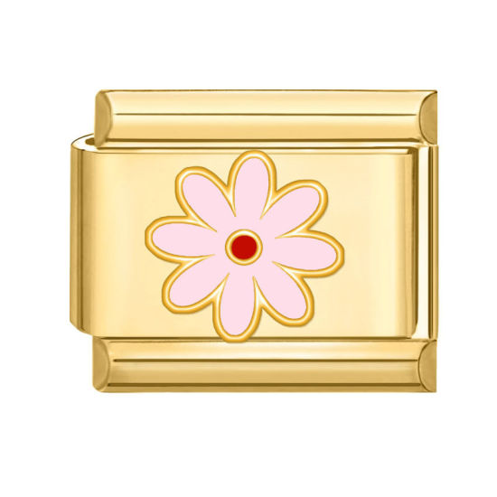 Image de 1 Pièce Bracelet à Maillons Breloques Italiens Accessories de Fabrication de Bracelets Bijoux DIY En Gros Élégant en 304 Acier Inoxydable Doré Rose Rectangle Fleurs 10mm x 9mm