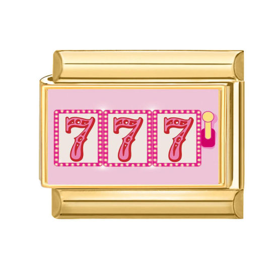 Image de 1 Pièce Bracelet à Maillons Breloques Italiens Accessories de Fabrication de Bracelets Bijoux DIY En Gros Élégant en 304 Acier Inoxydable Doré Rose Rectangle Mots " 777 " 10mm x 9mm