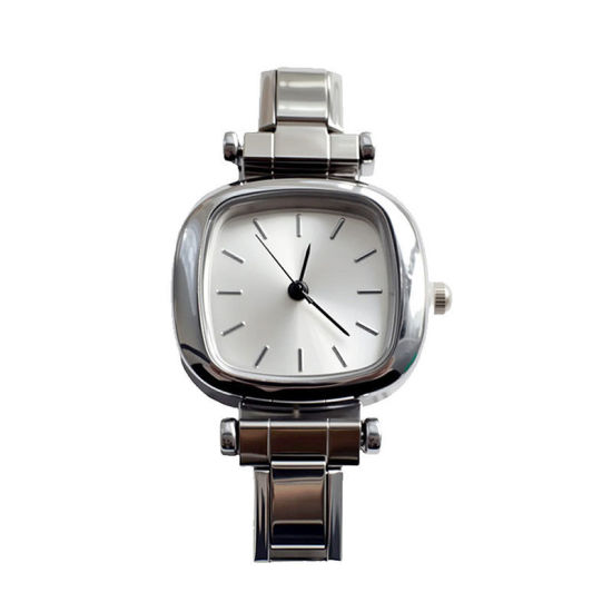 Picture of 1 Piece 304 Stainless Steel Stylish Italian Charm Links Watch Face For DIY Jewelry Making, Square White Silver Tone - Wholesale, 3.5cm