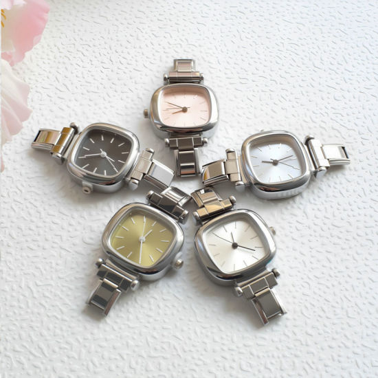 Picture of 1 Piece 304 Stainless Steel Stylish Italian Charm Links Watch Face For DIY Jewelry Making, Square White Silver Tone - Wholesale, 3.5cm