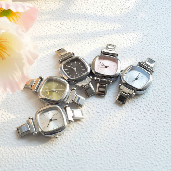 Picture of 1 Piece 304 Stainless Steel Stylish Italian Charm Links Watch Face For DIY Jewelry Making, Square White Silver Tone - Wholesale, 3.5cm