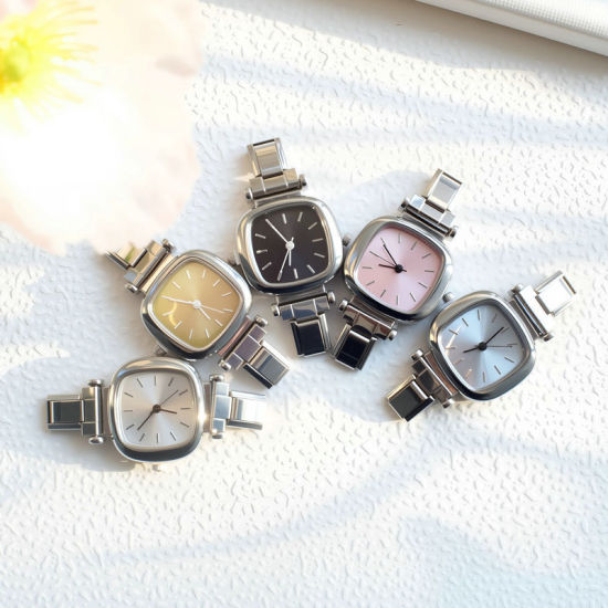 Picture of 1 Piece 304 Stainless Steel Stylish Italian Charm Links Watch Face For DIY Jewelry Making, Square White Silver Tone - Wholesale, 3.5cm