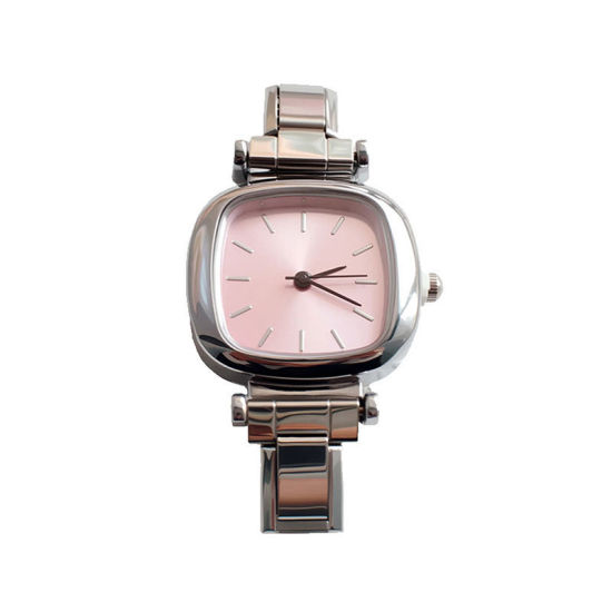 Picture of 1 Piece 304 Stainless Steel Stylish Italian Charm Links Watch Face For DIY Jewelry Making, Square Pink Silver Tone - Wholesale, 3.5cm