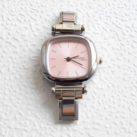 Picture of 1 Piece 304 Stainless Steel Stylish Italian Charm Links Watch Face For DIY Jewelry Making, Square Pink Silver Tone - Wholesale, 3.5cm