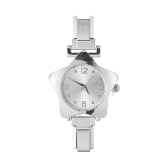 Picture of 1 Piece 304 Stainless Steel Stylish Italian Charm Links Watch Face For DIY Jewelry Making, Pentagram Star White Silver Tone - Wholesale, 5.7cm x 2.5cm