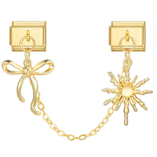 Image de 1 Pièce Chaîne Connectée à Maillons Doubles Italian Charm pour la Fabrication de Bijoux-Montres et Bracelets Modulaires DIY En Gros Élégant en 304 Acier Inoxydable Doré Nœuds Papillon Alliage de Zinc Pendentif 10mm x 9mm