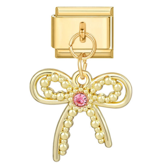 Image de 1 Pièce Maillons de Charme Italiens pour la Fabrication de Bijoux de Montres-Bracelets Modulables à Faire Soi-Même En Gros Élégant en 304 Acier Inoxydable Doré Nœuds Papillon Alliage de Zinc Pendentif 10mm x 9mm